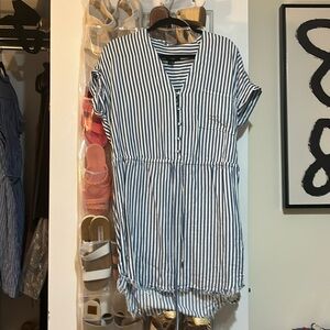 PAIGE Haidee Shirt Dress Blue and White Bell Stripes  Short Sleeve Medium